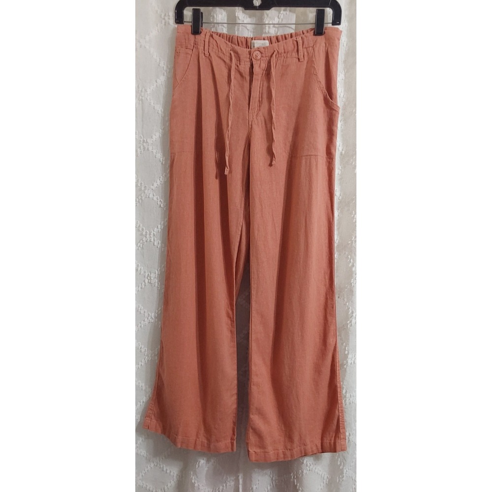 Natural Reflections Terracotta Linen Blend Wide Leg Drawstring Pants Small